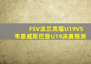 FSV法兰克福U19VS韦恩威斯巴登U19决赛预测